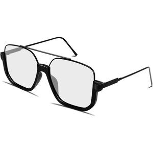 Unisex Black Frame Blue Light Clear Lens Oversized Aviator Sunglasses for Square